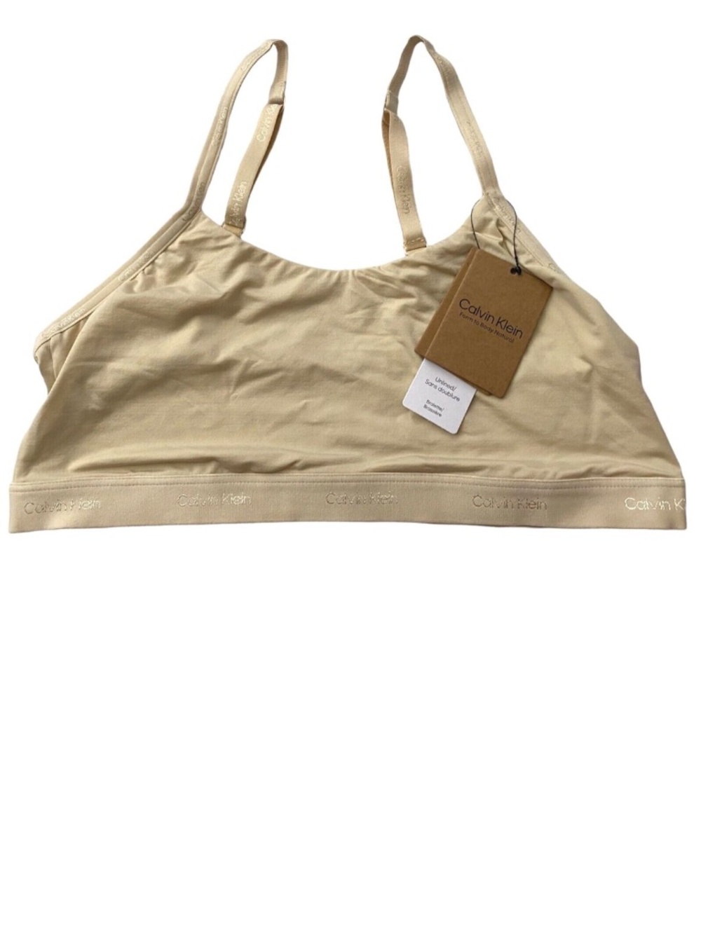 Calvin Klein Nwt Form to Body Natural Stone Unlined Bralette Bra QF6757 100 XL